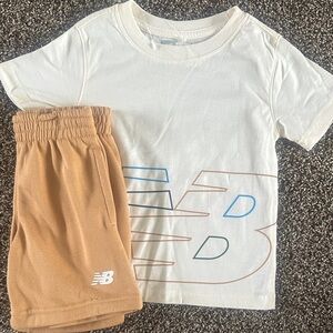 New Balance Cream Tee with Tan Shorts Set